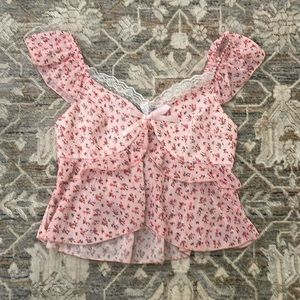 Pink Floral Lacy Tank top